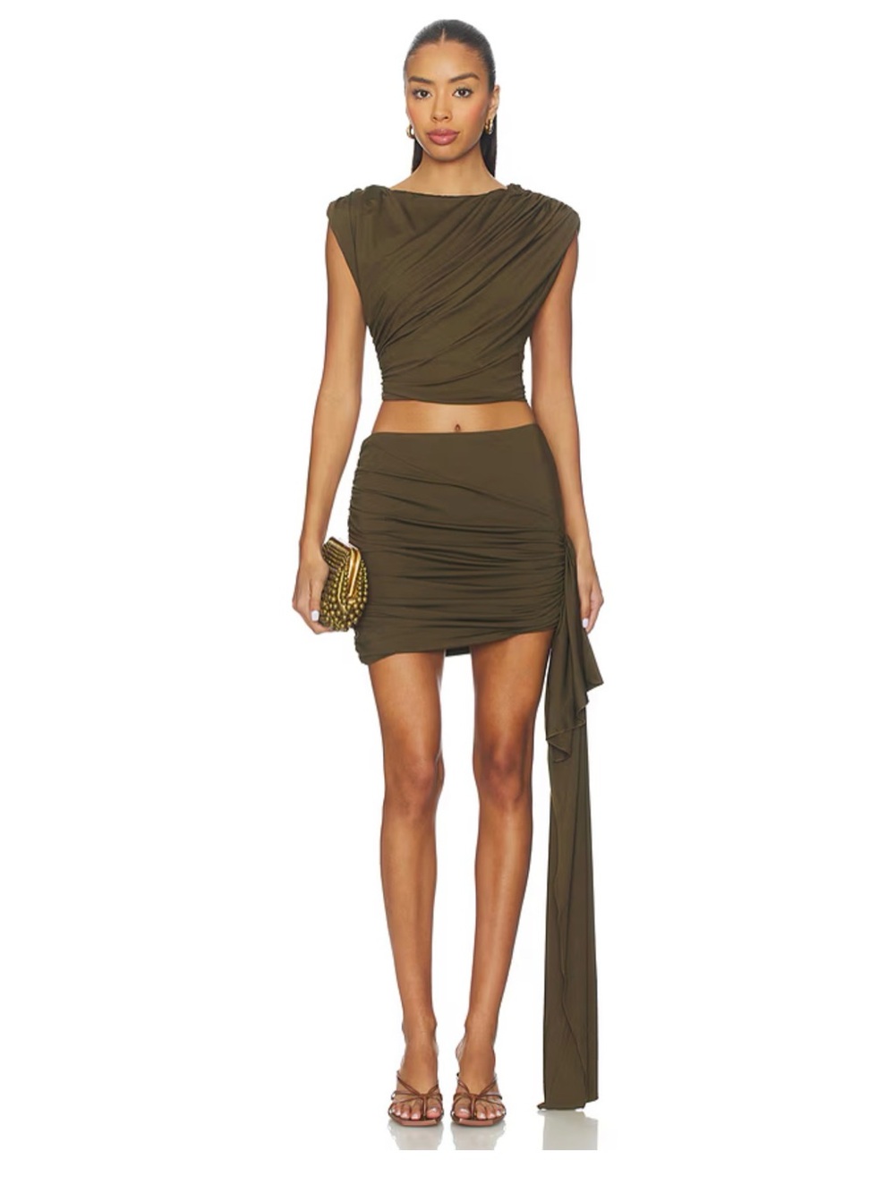 Jhazala Skirt Set in Dark Olive Gree